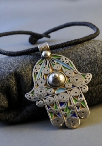 Moroccan Silver and Enamel Khamsa