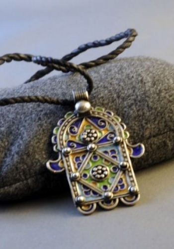 Moroccan Silver and Enamel Khamsa (2)