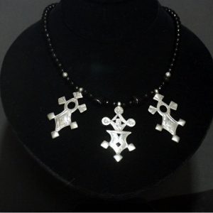 Nigerian Touareg Silver and Onyx Cross Necklace