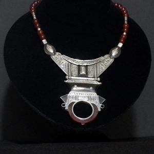 Nigerian Touareg Hand Engraved Silver Carnelian and Ebony Necklace