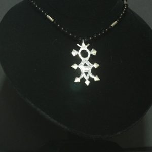 Nigerian Touareg Onyx and Silver Cross Pendant