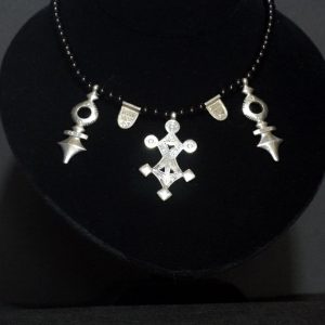 Nigerian Touareg Silver and Onyx Triple Cross Necklace